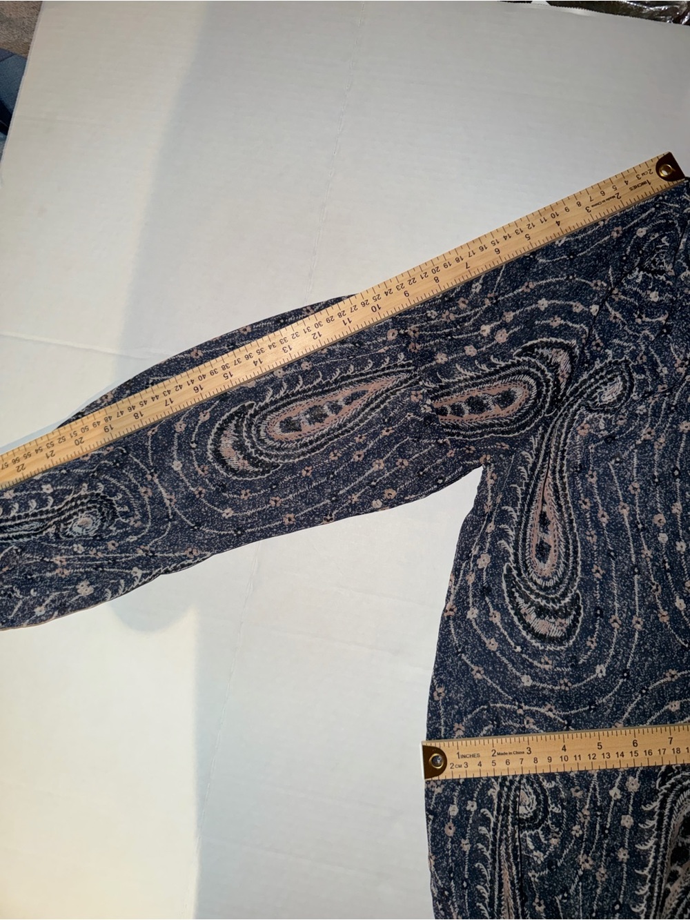 Lucky Brand Paisley V-Neck Blouse in Navy and Blush - Picture 10 of 12